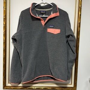 Women’s Patagonia Synchilla Snap-T - M Gray Peach Fleece Pullover Jacket